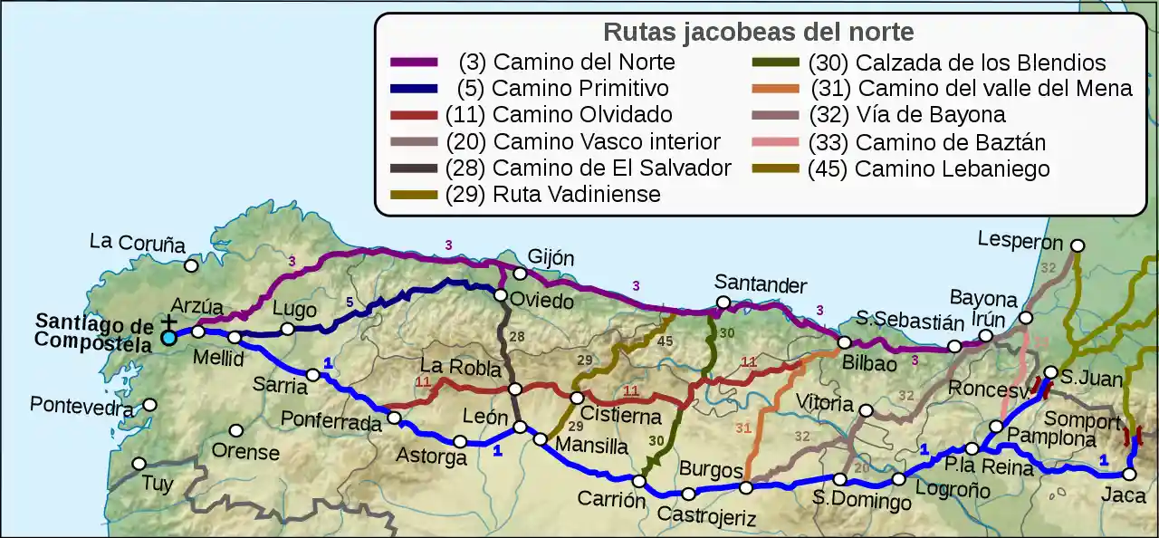 Routes of Santiago de Compostela: Camino Francés and Routes of Northern Spain